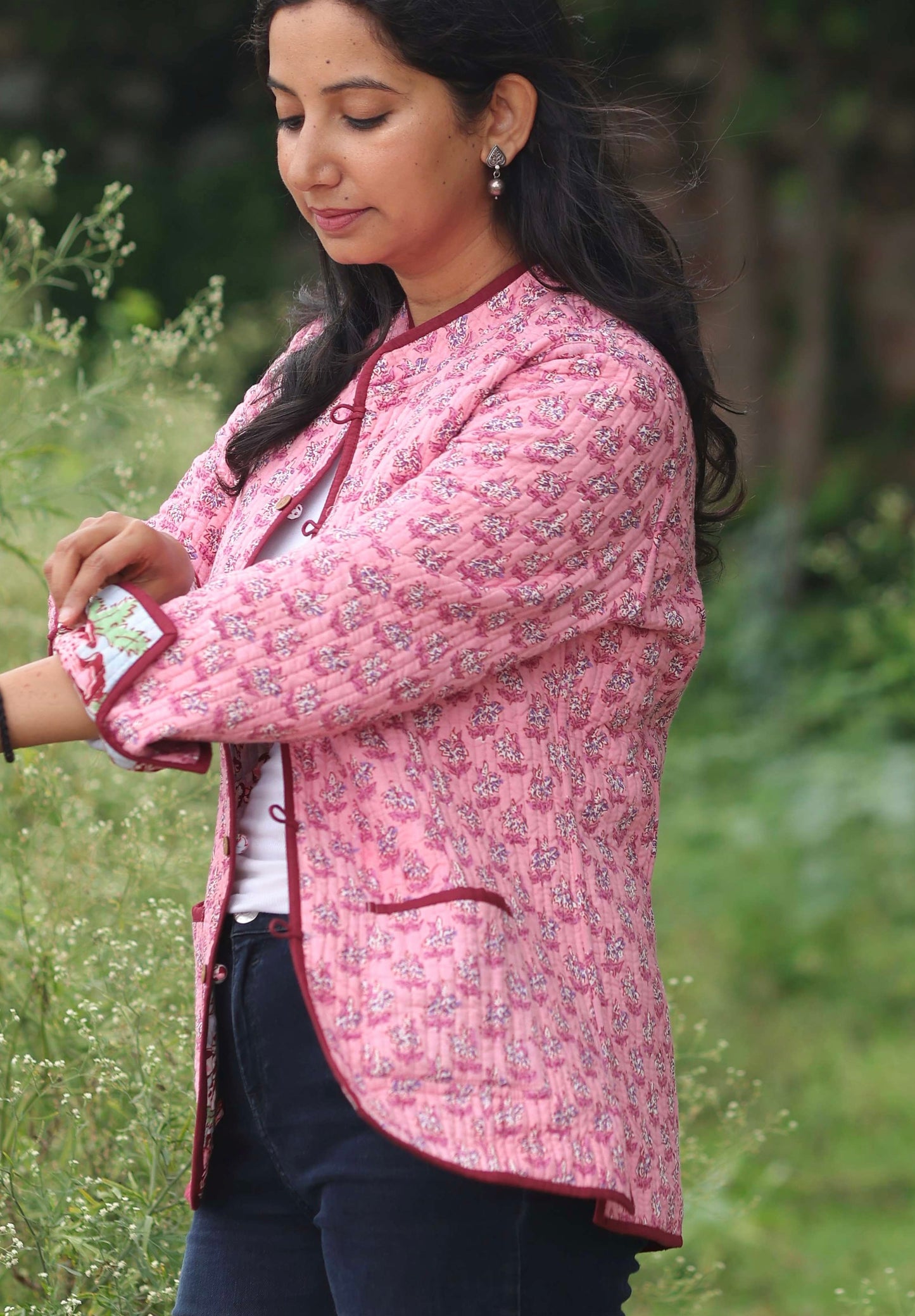 Rose Floral Reversible Hand Block Printed Jacket