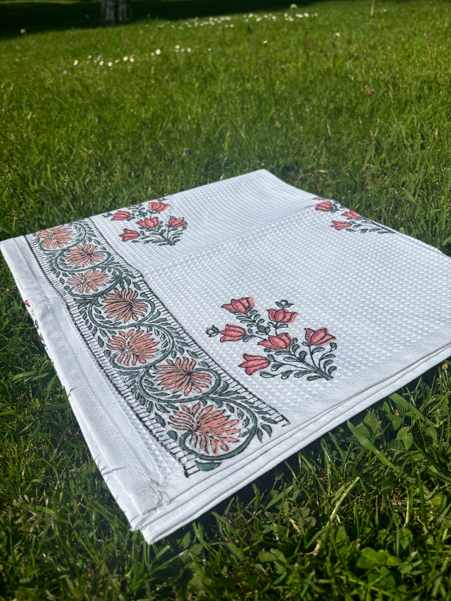 Blossom Bunch Block Print Waffle Towel