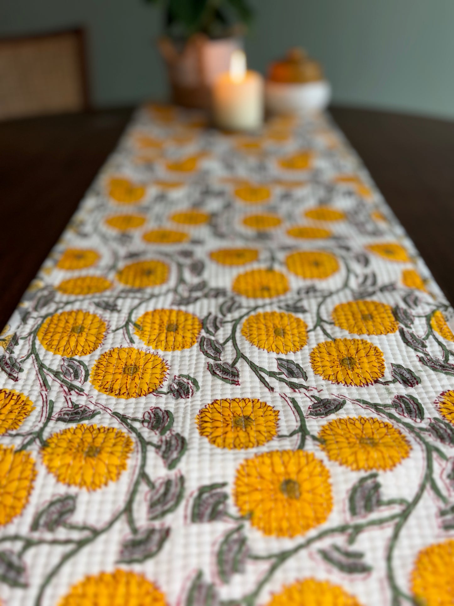 Marigold Maze Reversible Block Printed Table Runner