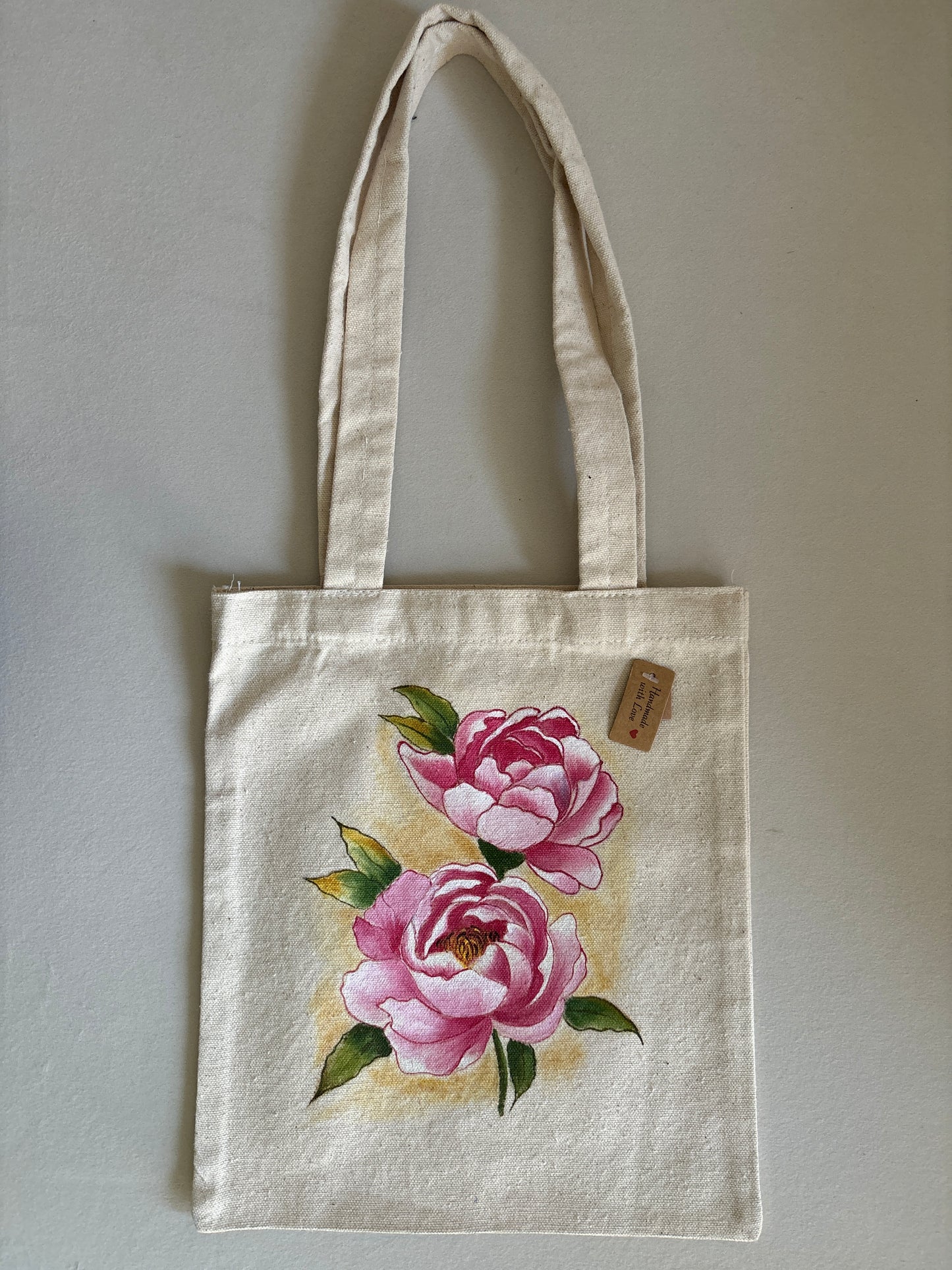 Blush Roses Hand Painted Canvas Tote Bag SMALL