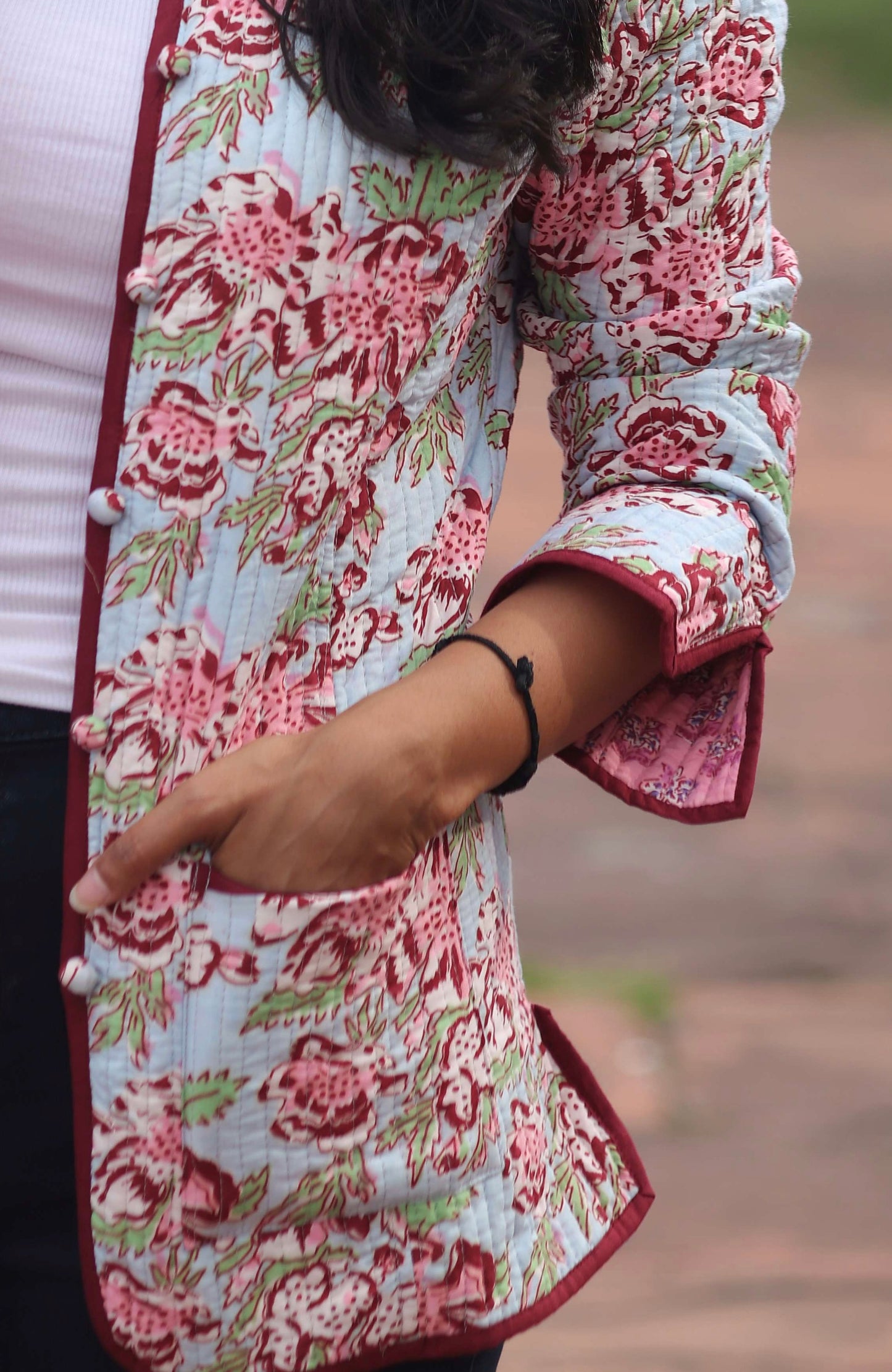 Rose Floral Reversible Hand Block Printed Jacket