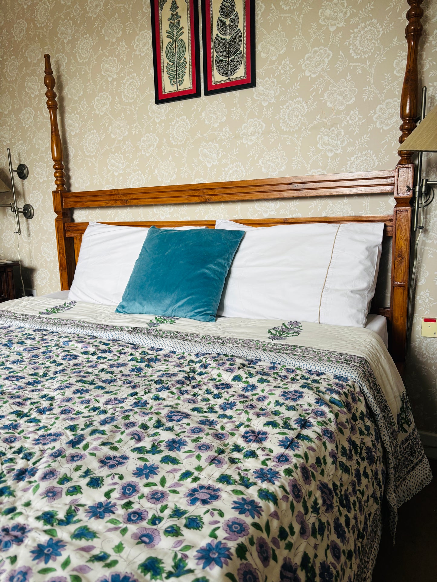 Lavender Bloom Reversible Summer Quilt – Hand Block Printed, Cotton Filled