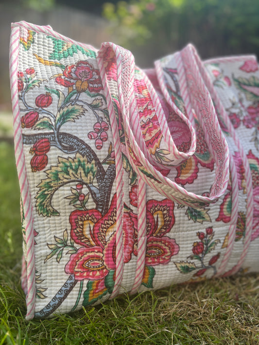 Rosé Bazaar Reversible Block Printed Bag