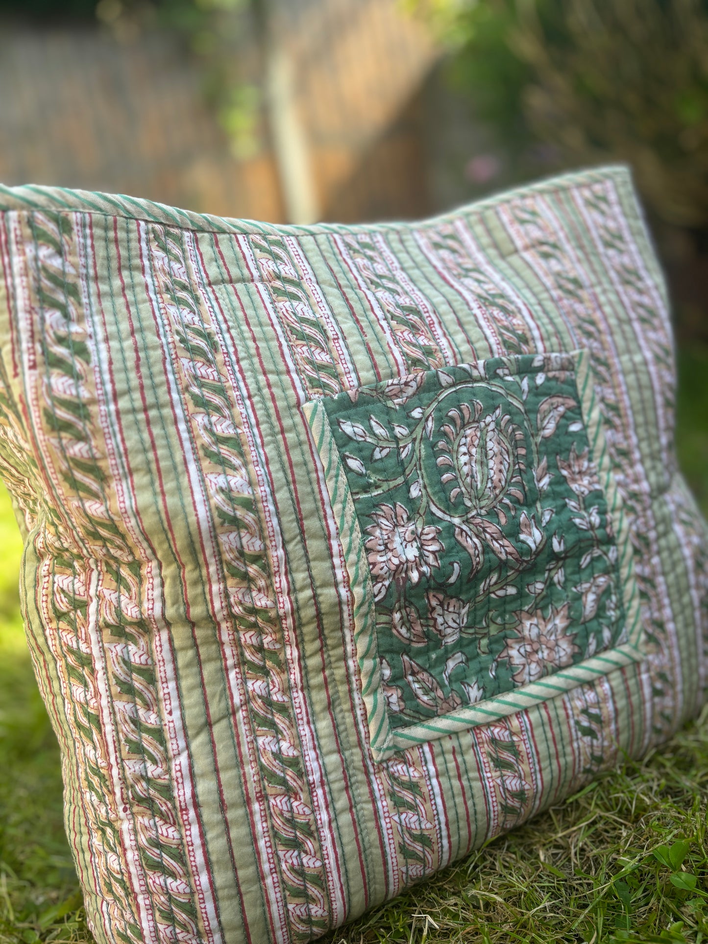 Moss Garden Block Printed Reversible Bags