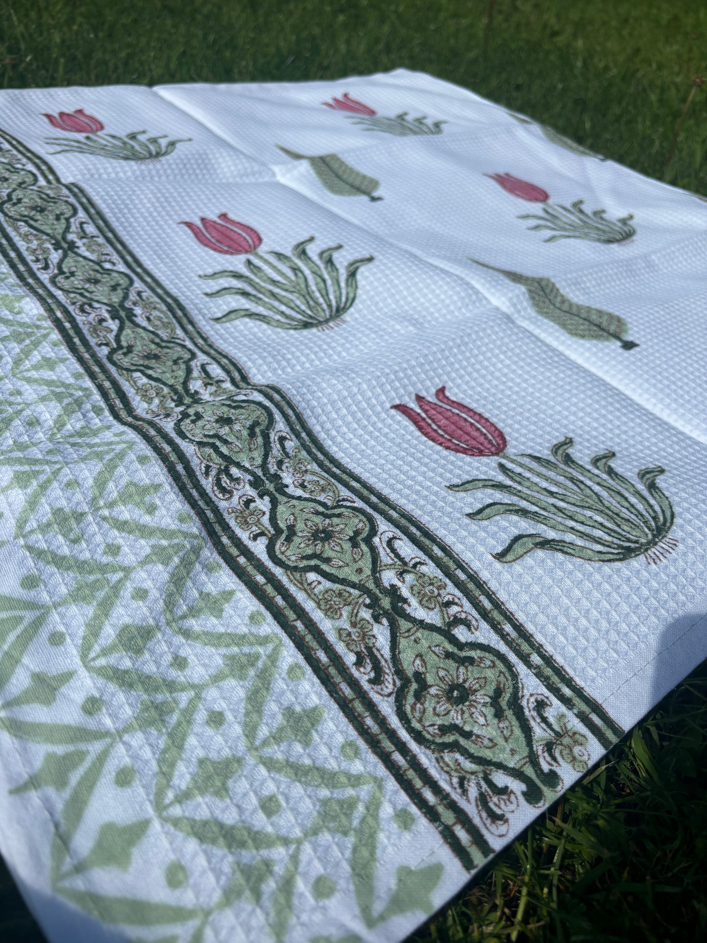 Tulip Garden Block Print Waffle Towel