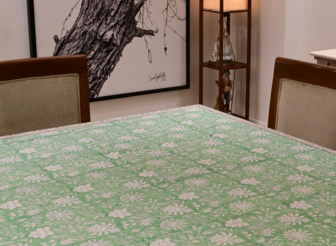 Meadow Green Block Print Tablecloth