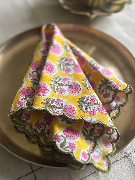Yellow Garden Block Printed Table Napkins-Set of 2