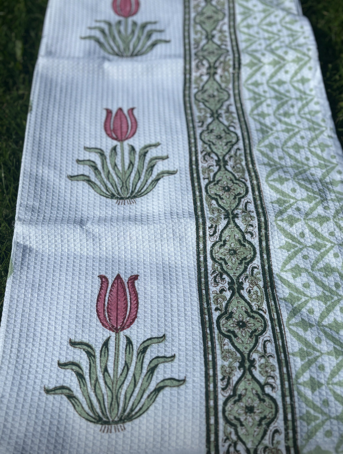 Tulip Garden Block Print Waffle Towel