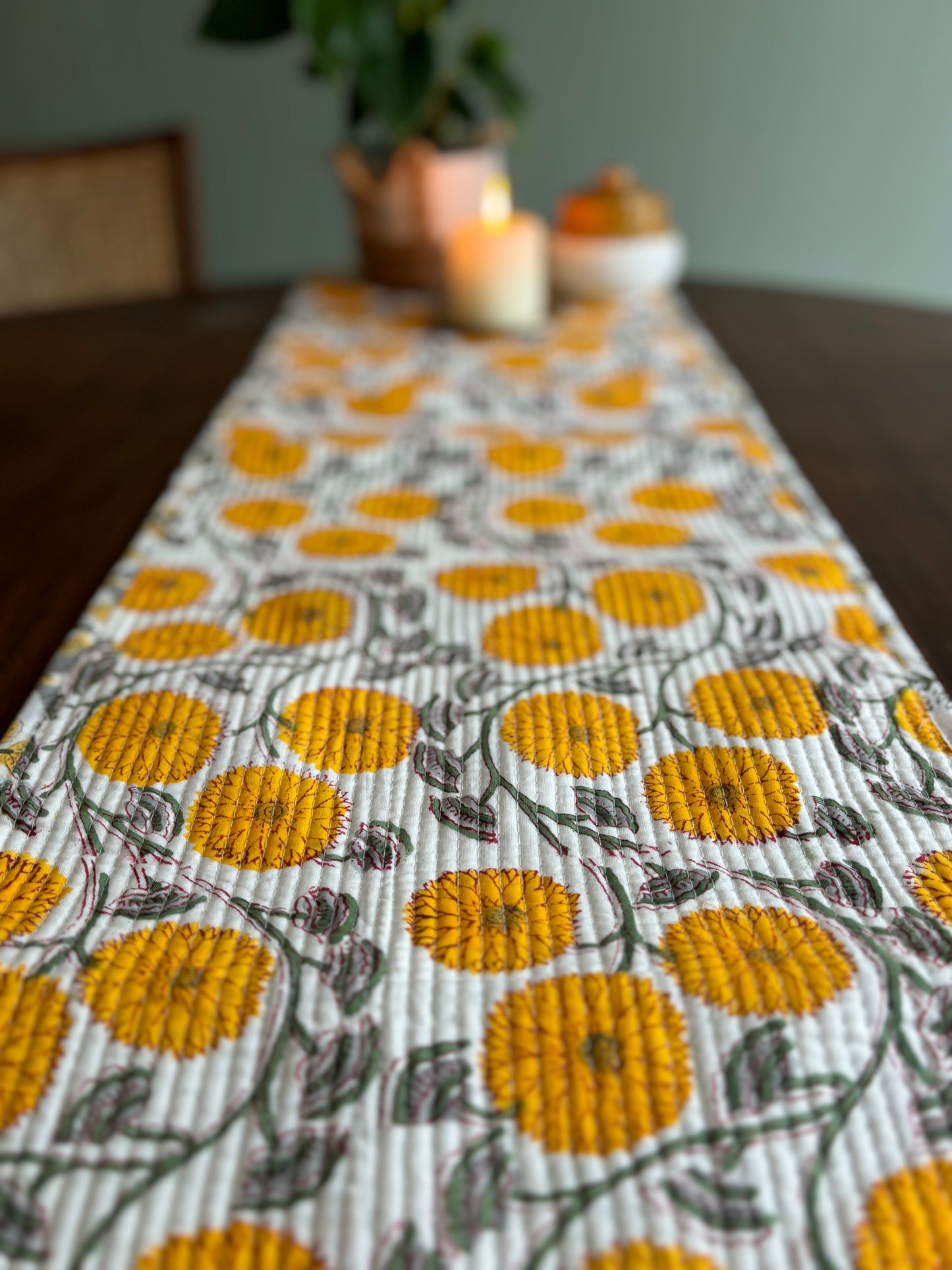 Marigold Maze Reversible Block Printed Table Runner
