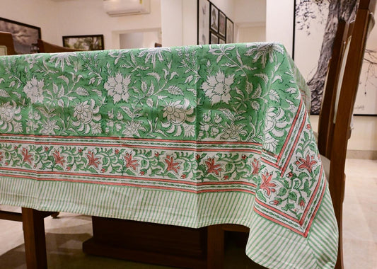 Meadow Green Block Print Tablecloth