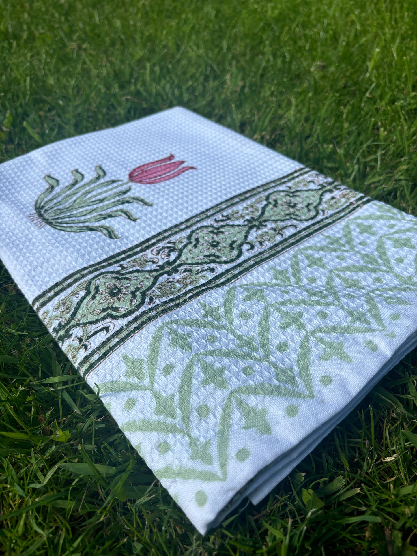 Tulip Garden Block Print Waffle Towel