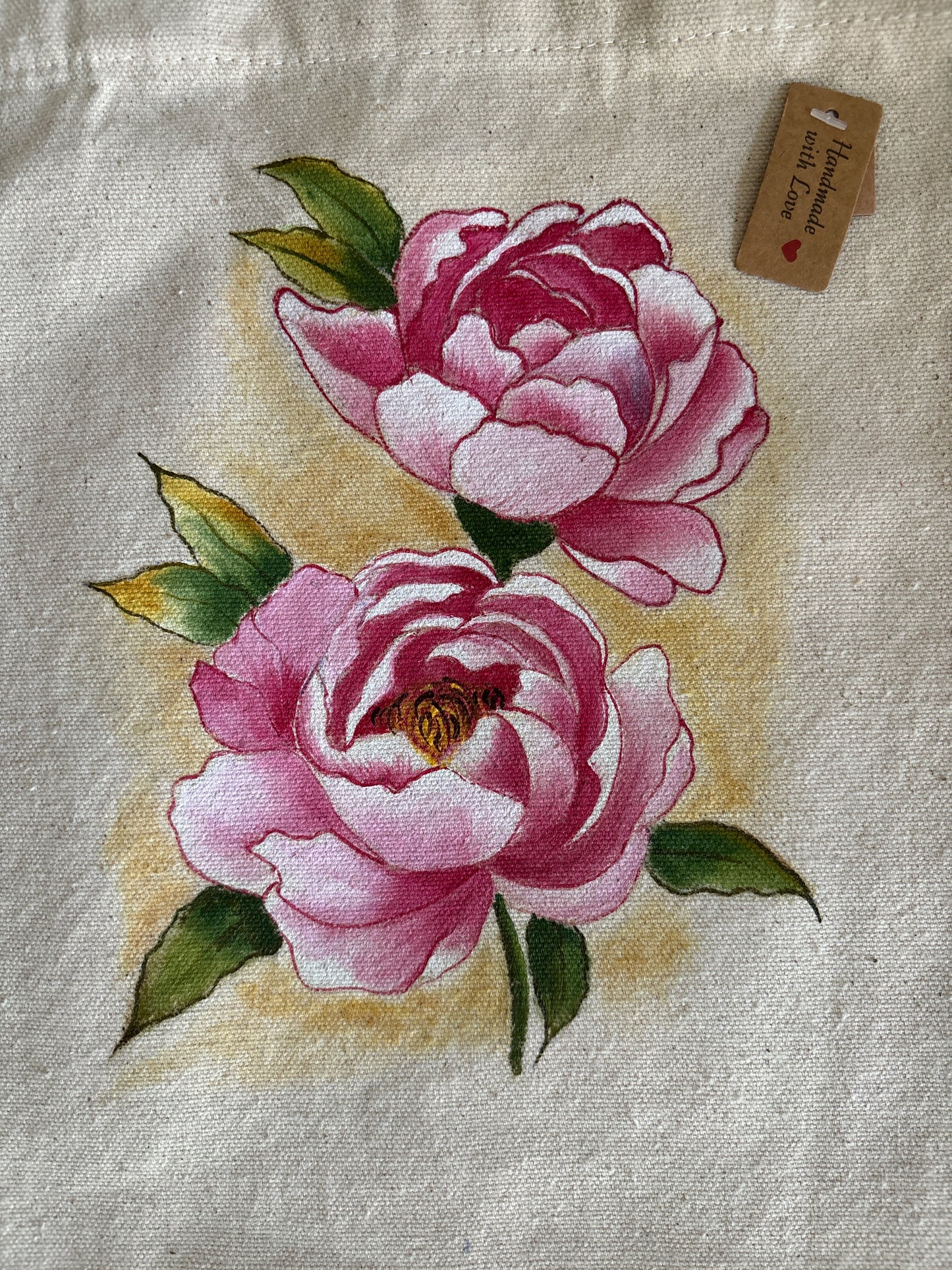 Blush Roses Hand Painted Canvas Tote Bag SMALL