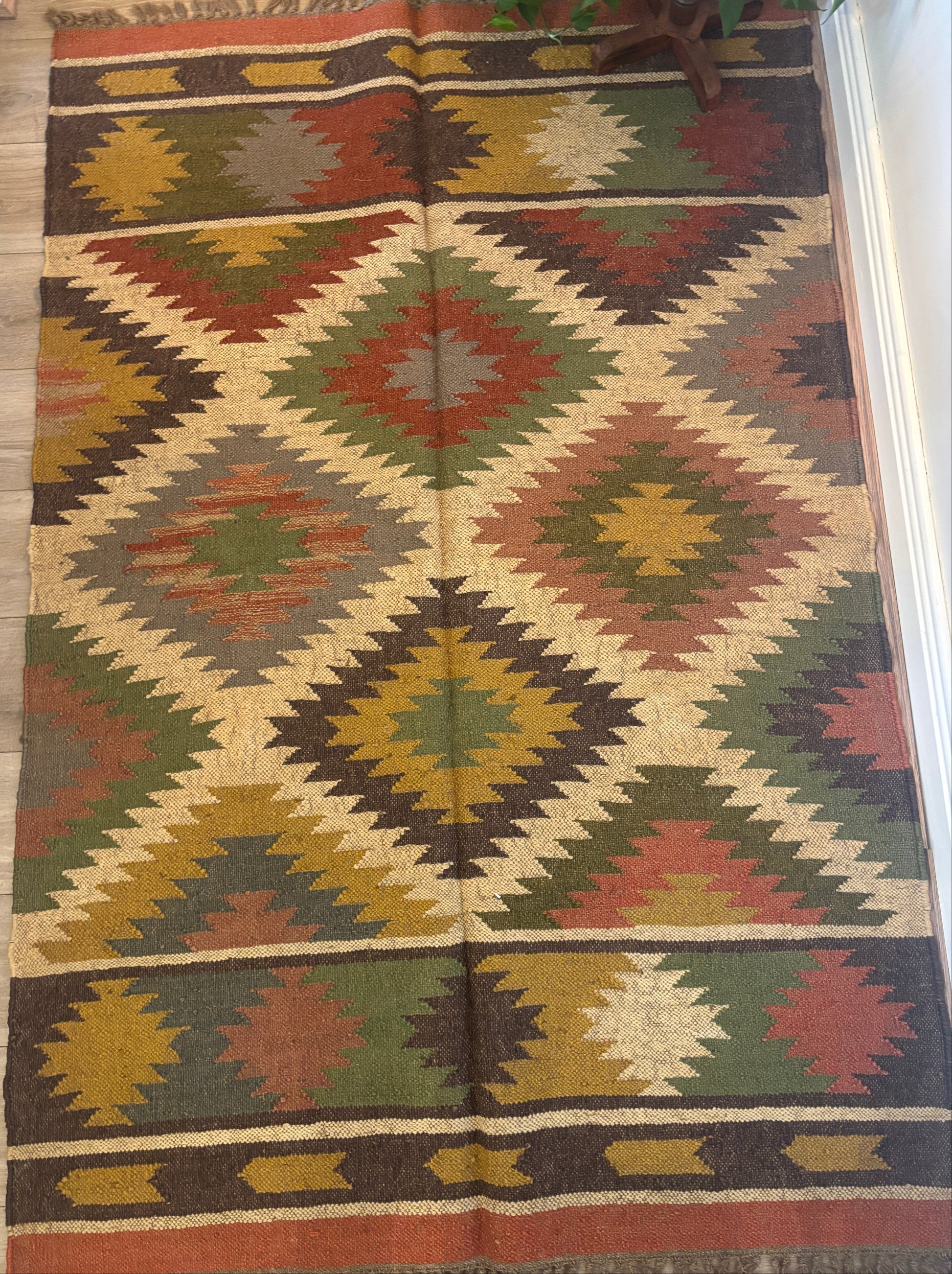 Colorful patterned handwoven jute rug