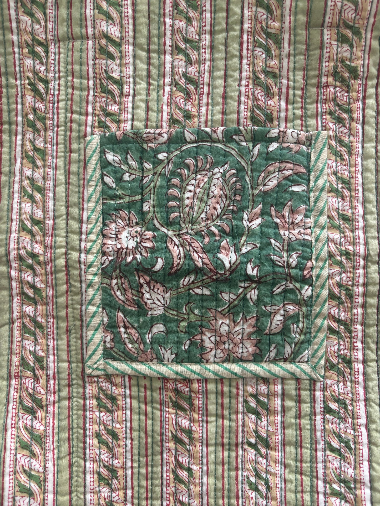 Moss Garden Block Printed Reversible Bags