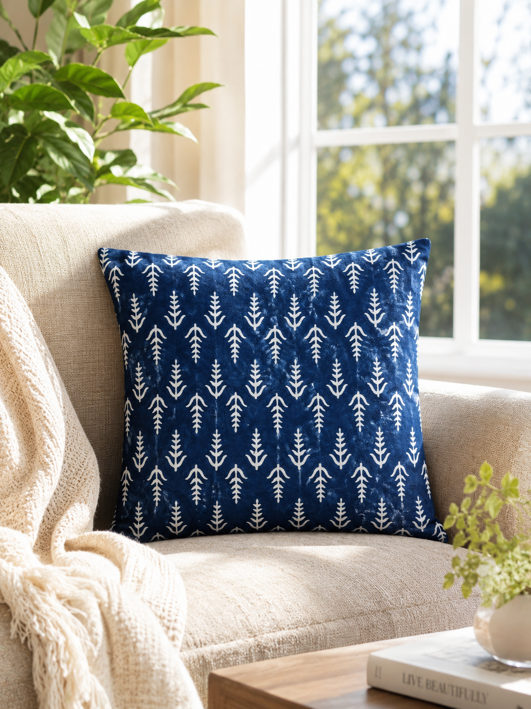 100% cotton Cushion cover made with block printed fabric