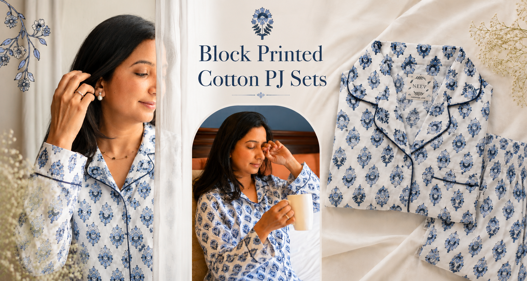 Block Printed Cotton PJ Sets for women
