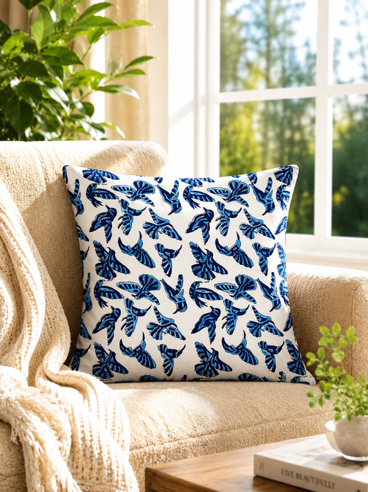 Blue Birds Cotton Cushion Cover