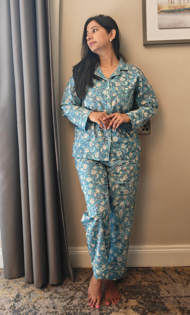 100% cotton block printed PJ set for women