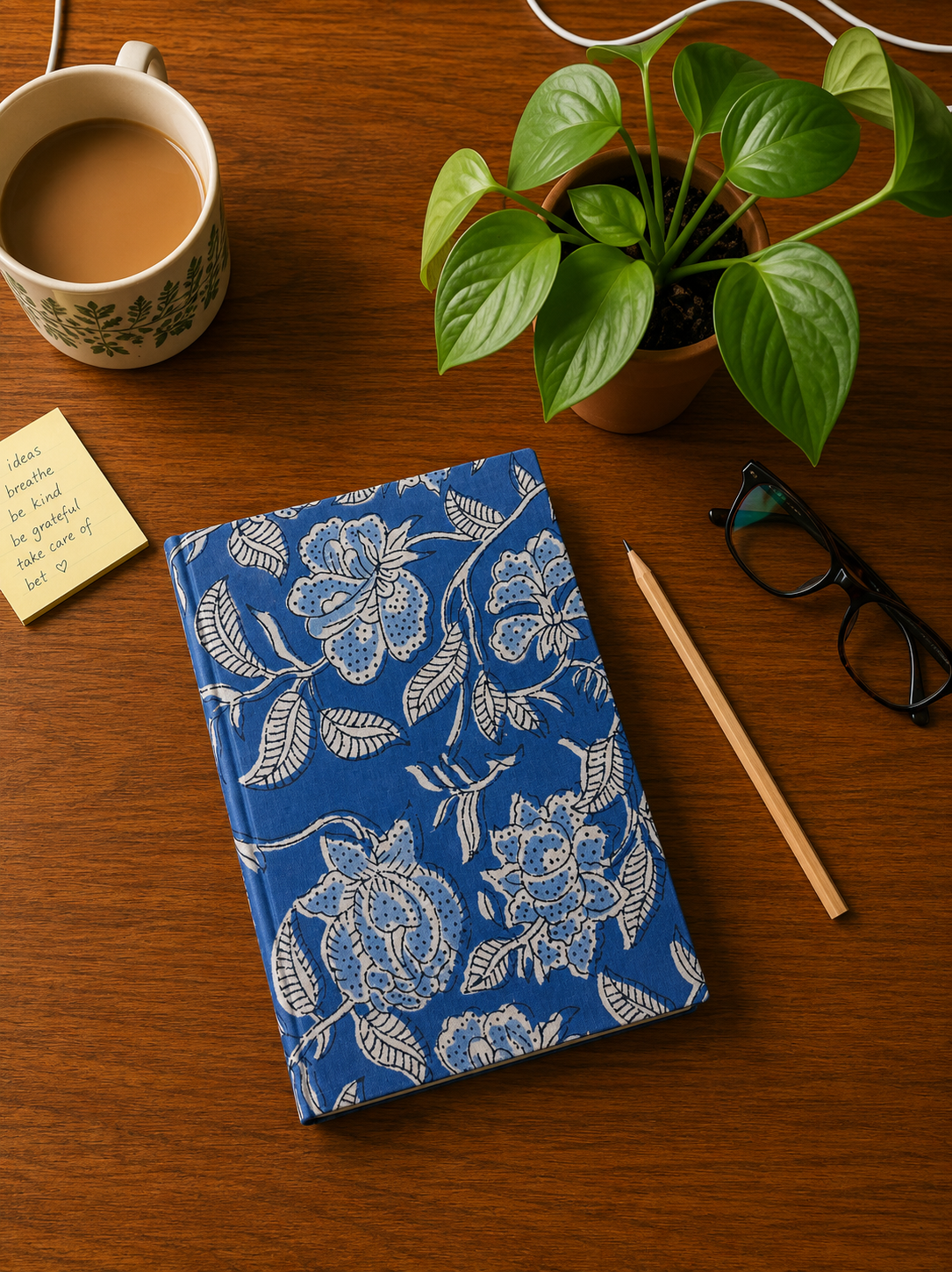 Blue Floral Hard Bound Journal with fabric cover