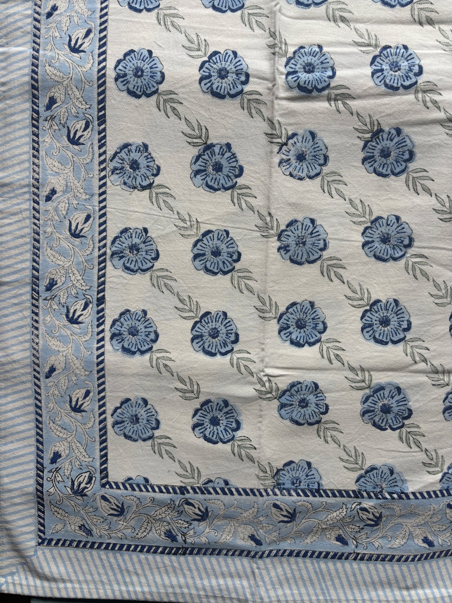 Blue Meadow Block Printed 4 seater Table cloth