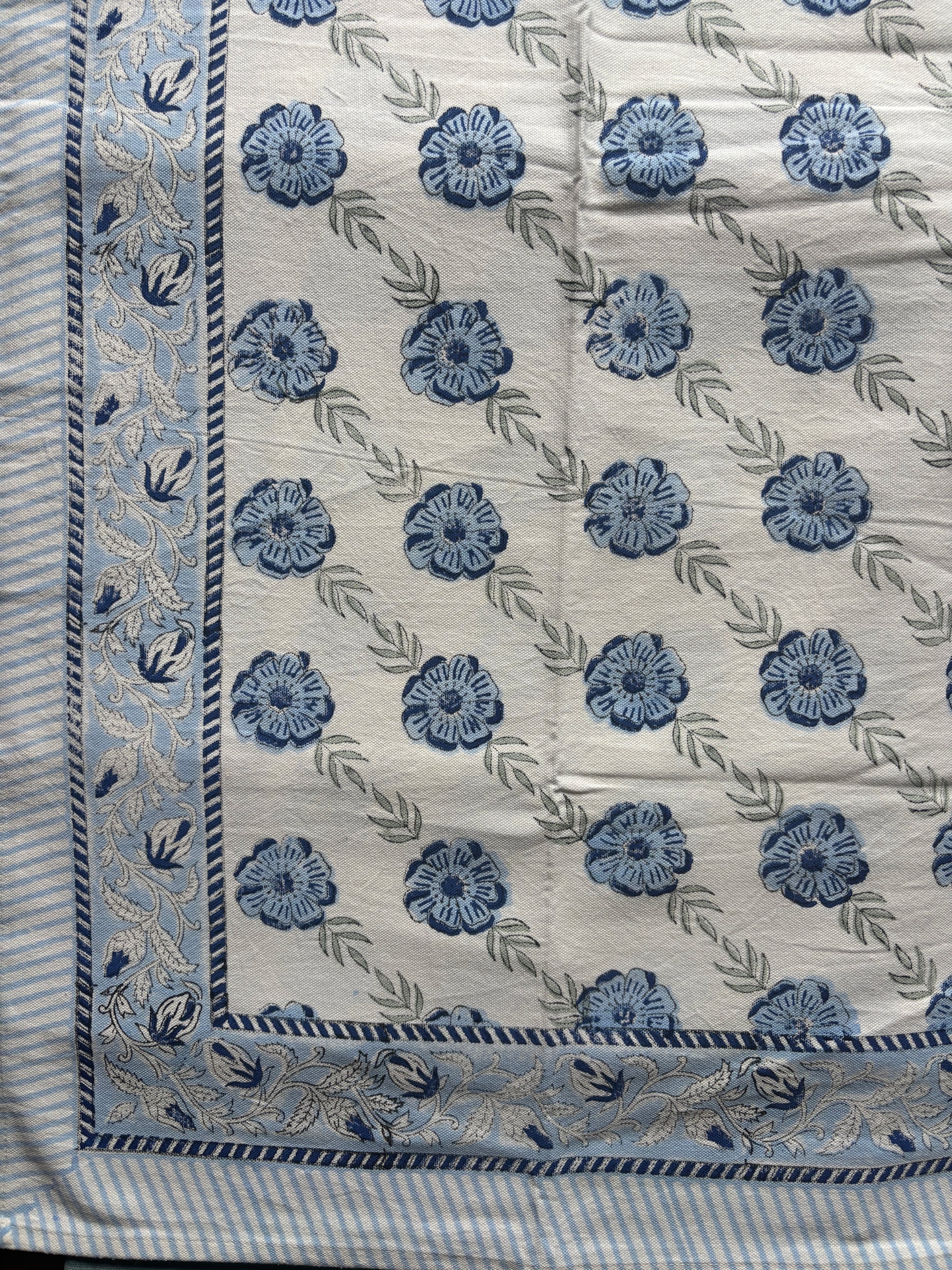 Blue Meadow Block Printed 4 seater Table cloth