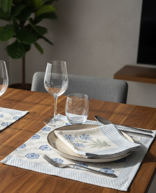 Blue Meadow Placemats and Napkins set of 4 