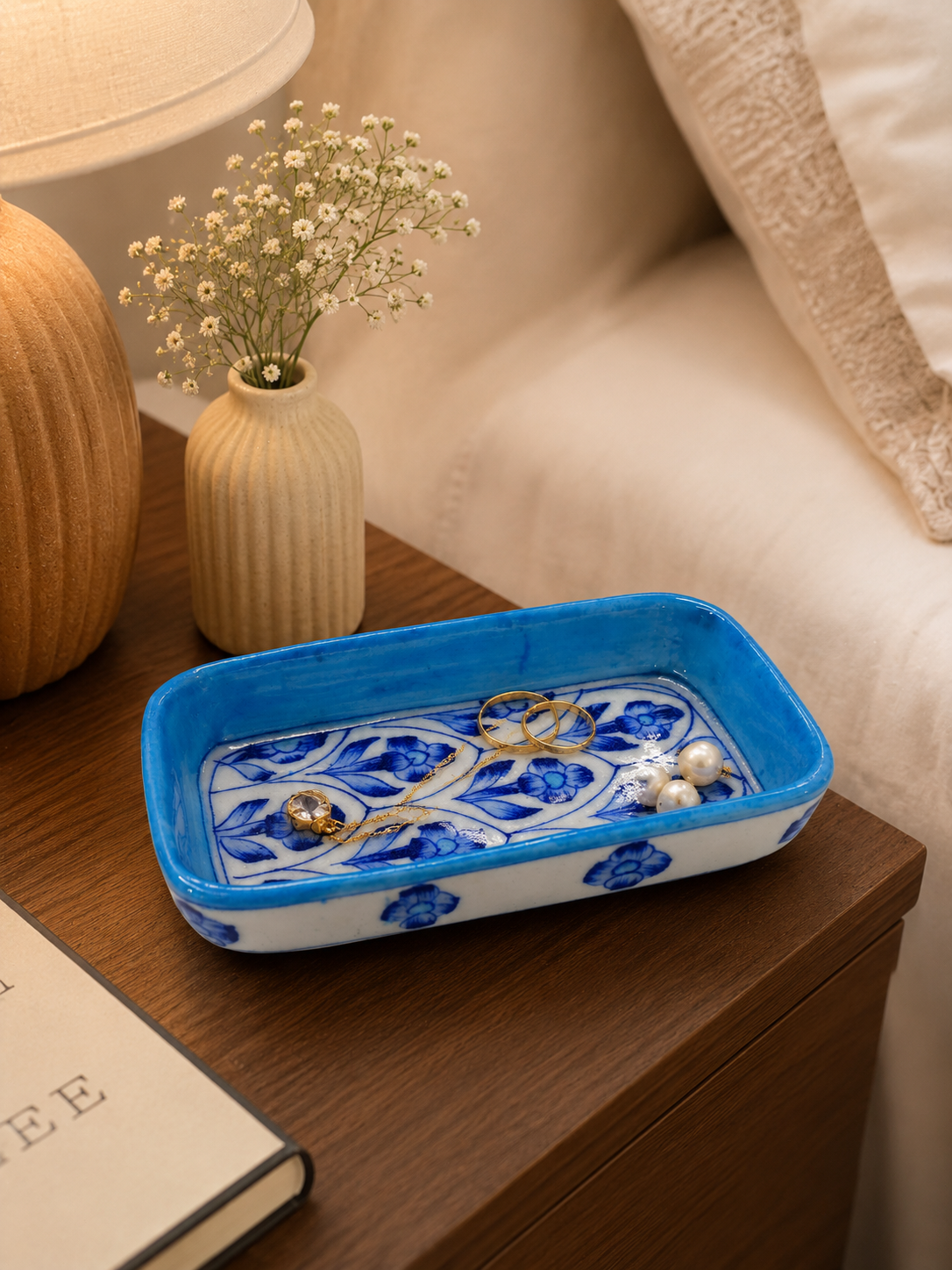 Blue Pottery Bed Side table tray