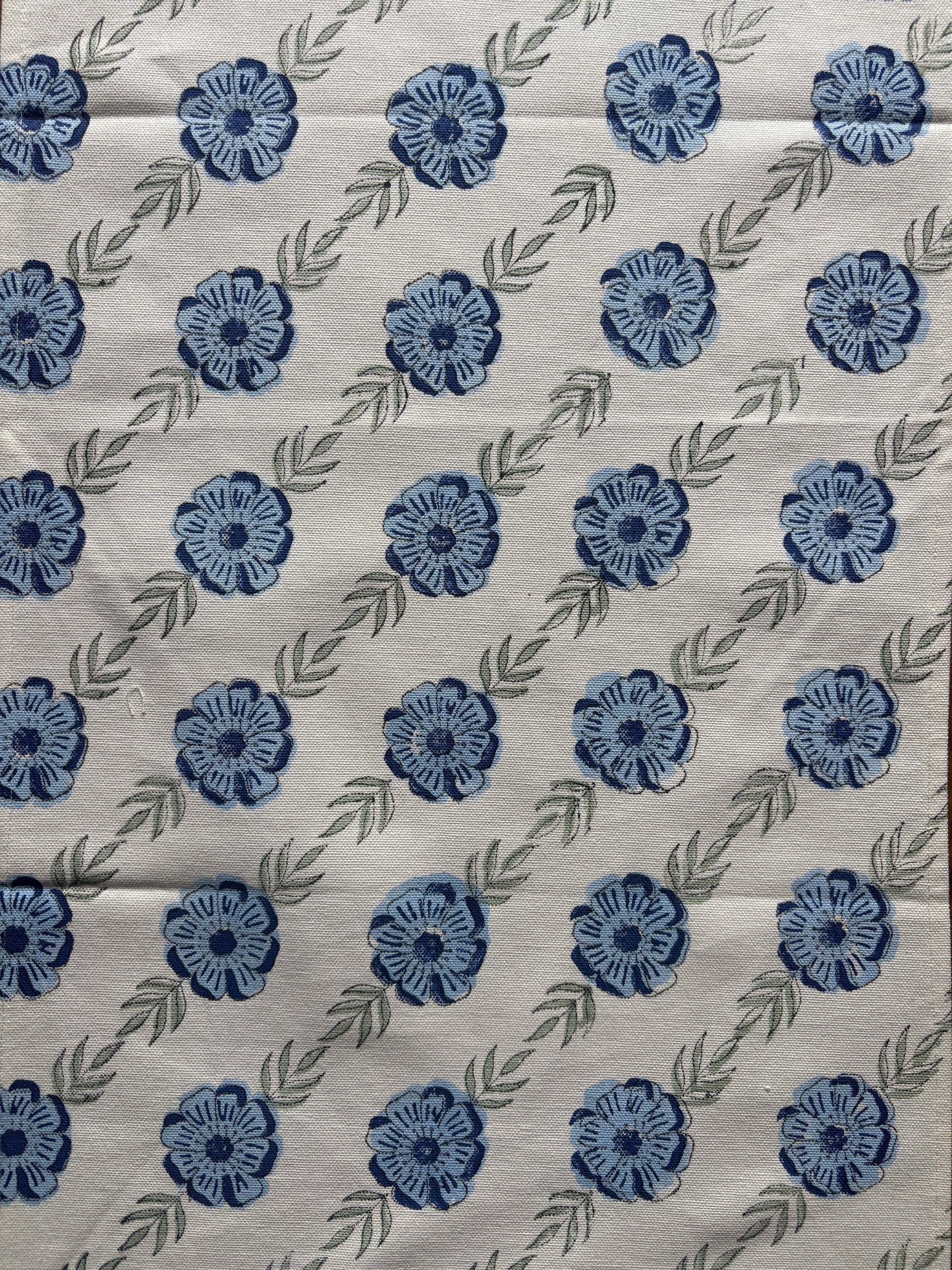 Patterned fabric with blue floral designs 