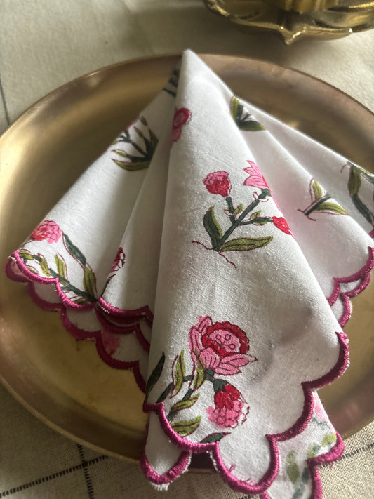 Pink Bloom Block Printed Table Napkins - Set of 2