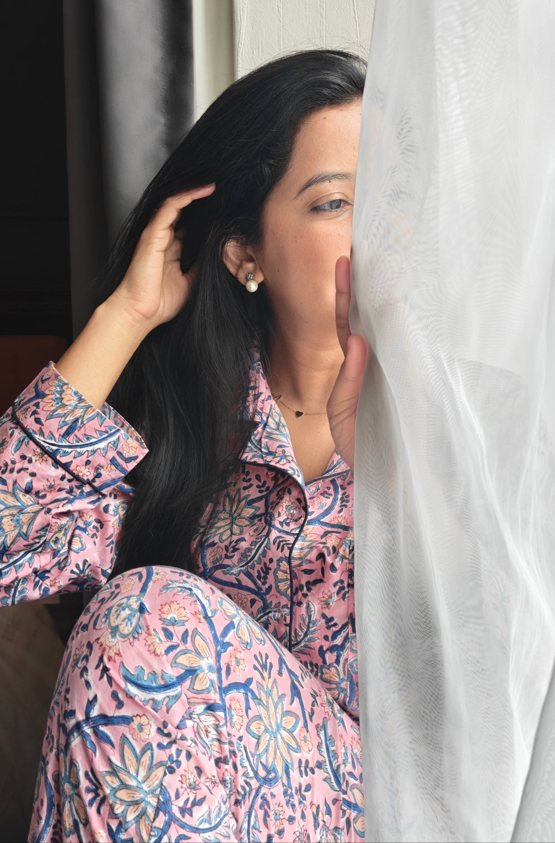 100% Cotton sleepwear for women in floral block printed fabric
