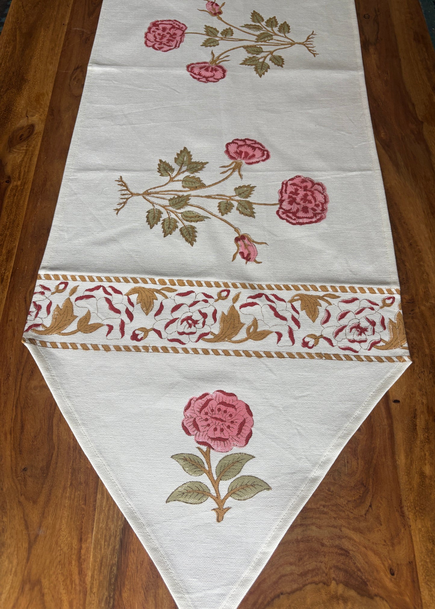 Artisan block print flower motif cotton table runner for dining table
