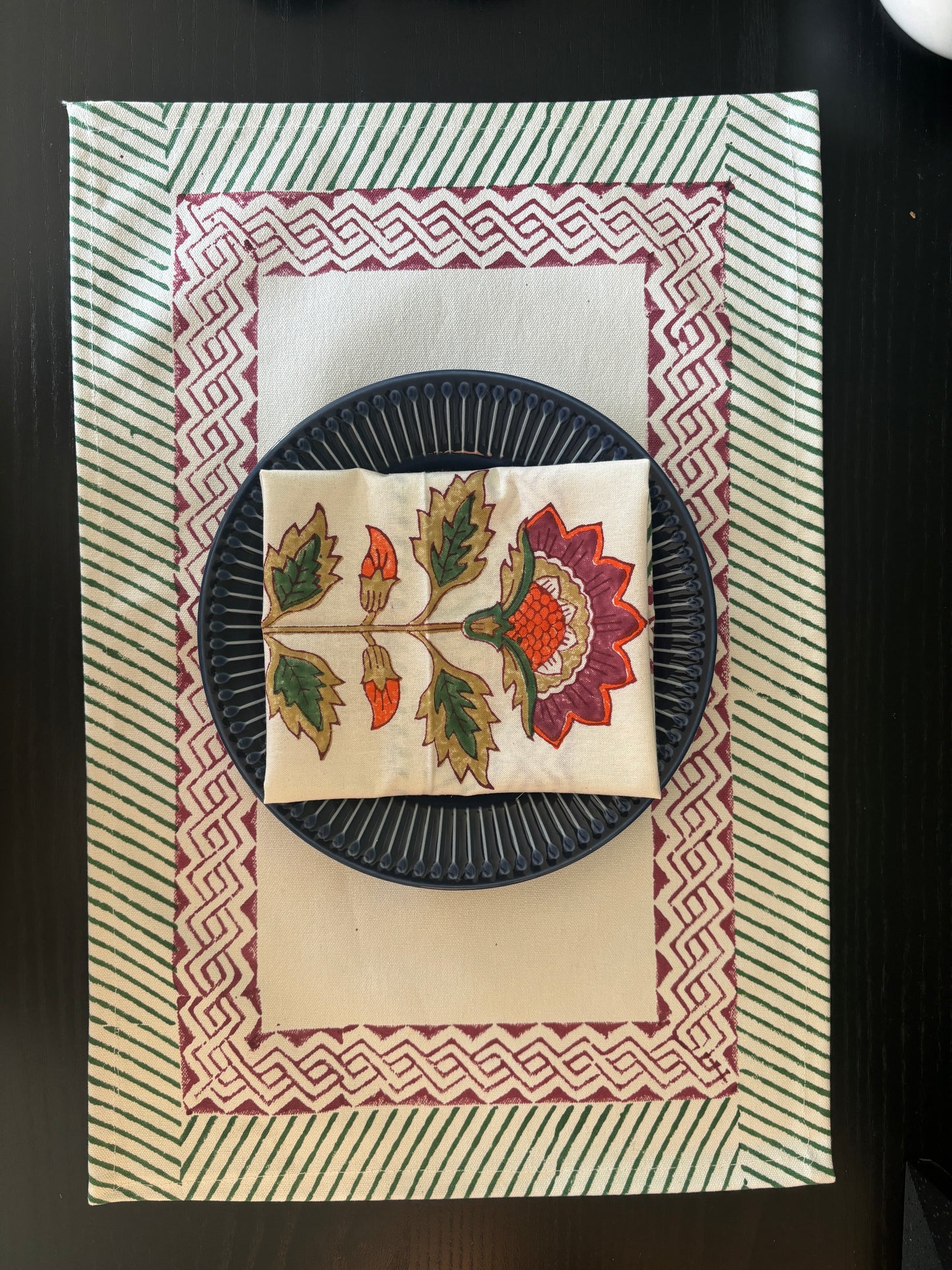 Mughal Bloom Hand Block Printed Table Mats & Napkins – Set of 4