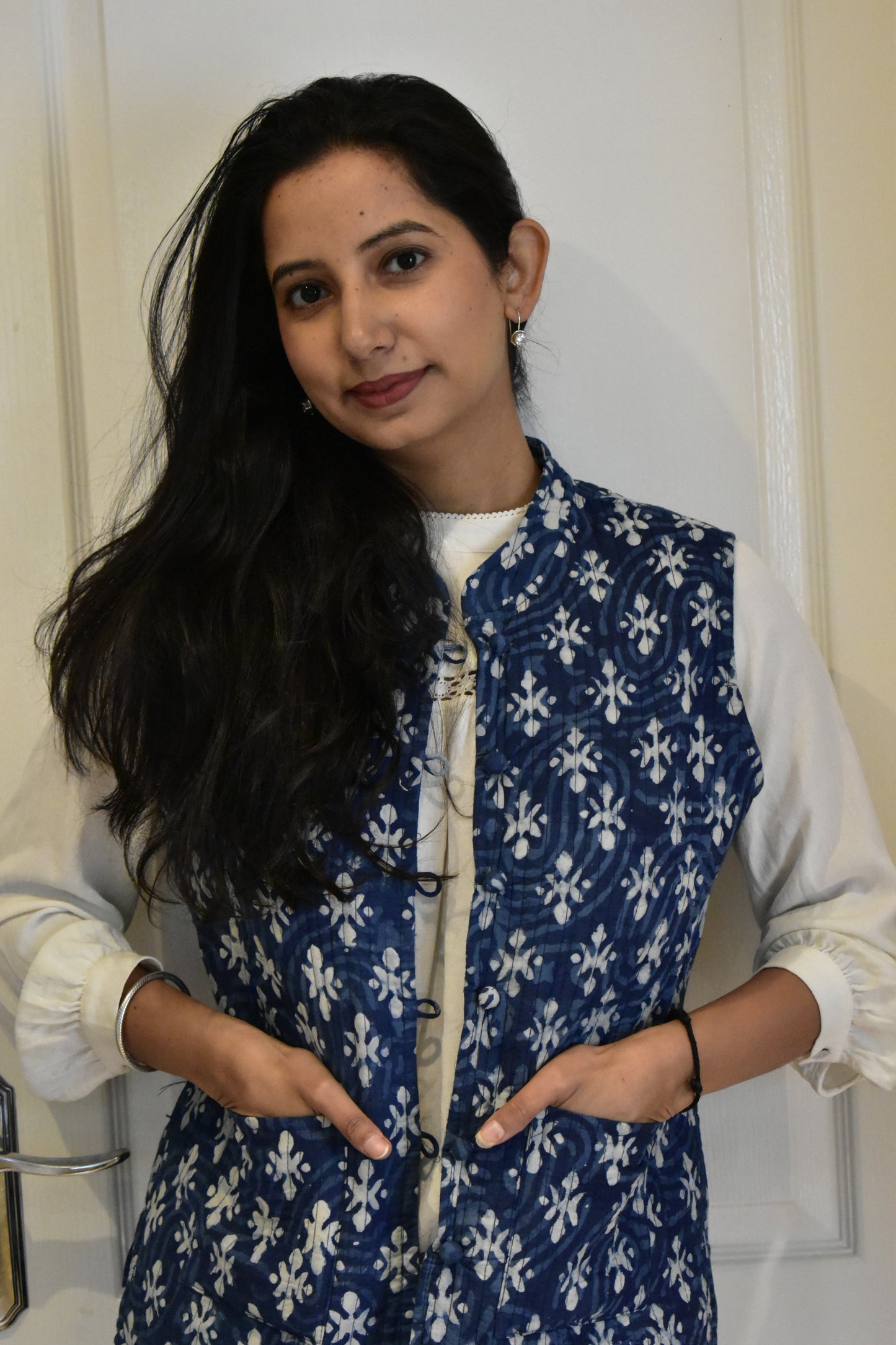 Indigo Bloom Reversible Quilted Waistcoat