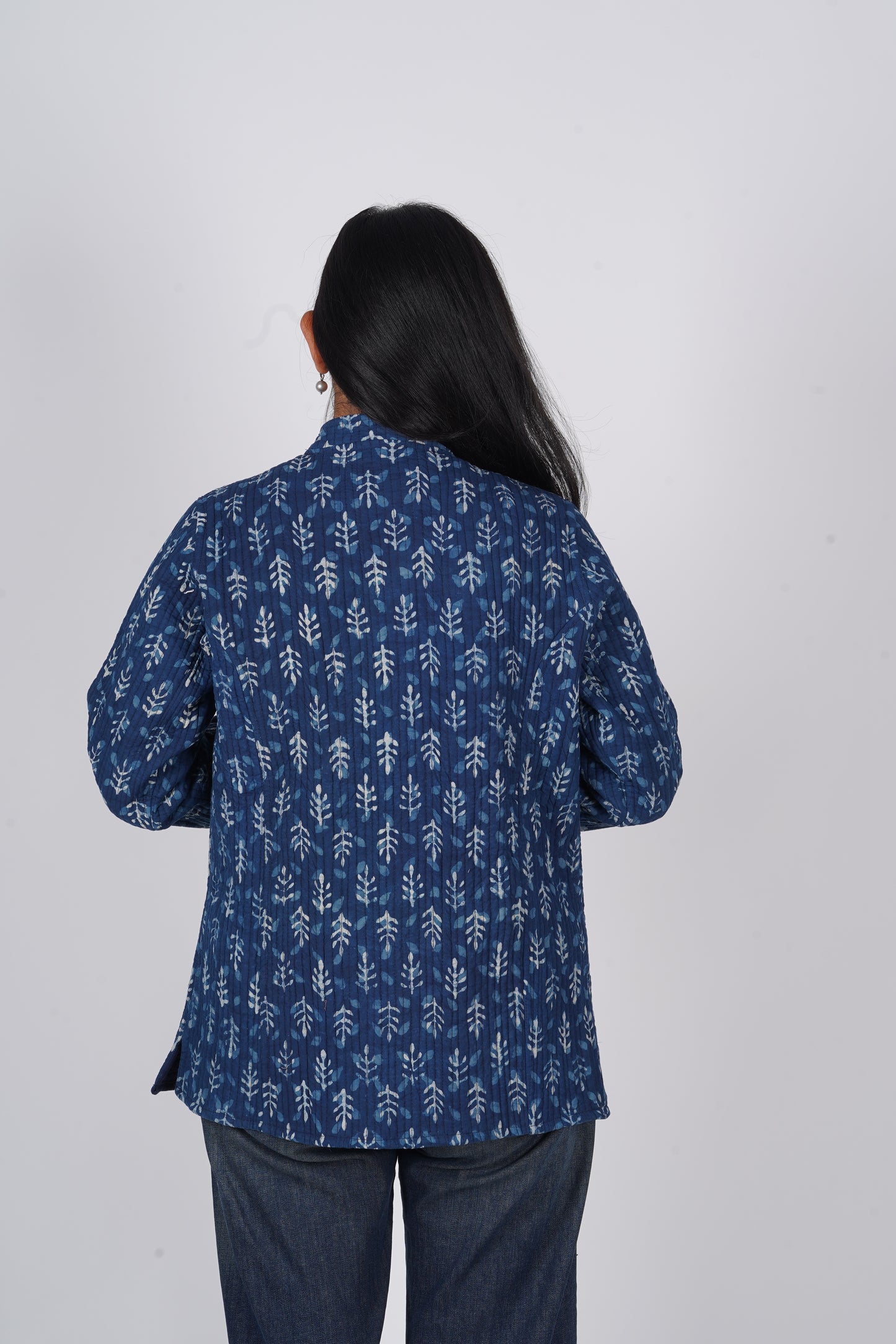 Indigo Bliss Block Printed Jacket | Long Sleeve Quilted Jacket