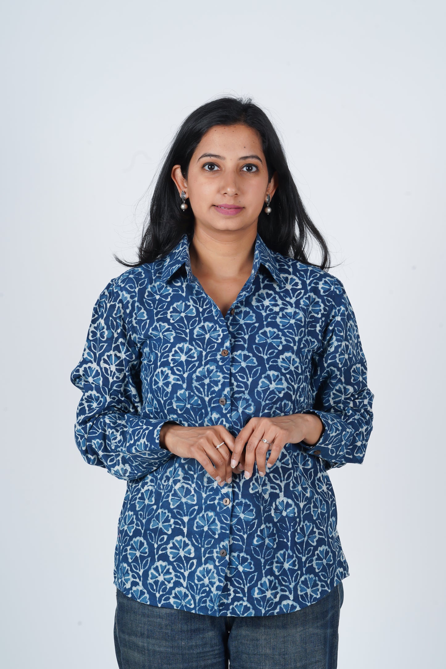 Long Sleeve Shirt | Indigo Bliss Block Printed Shirt