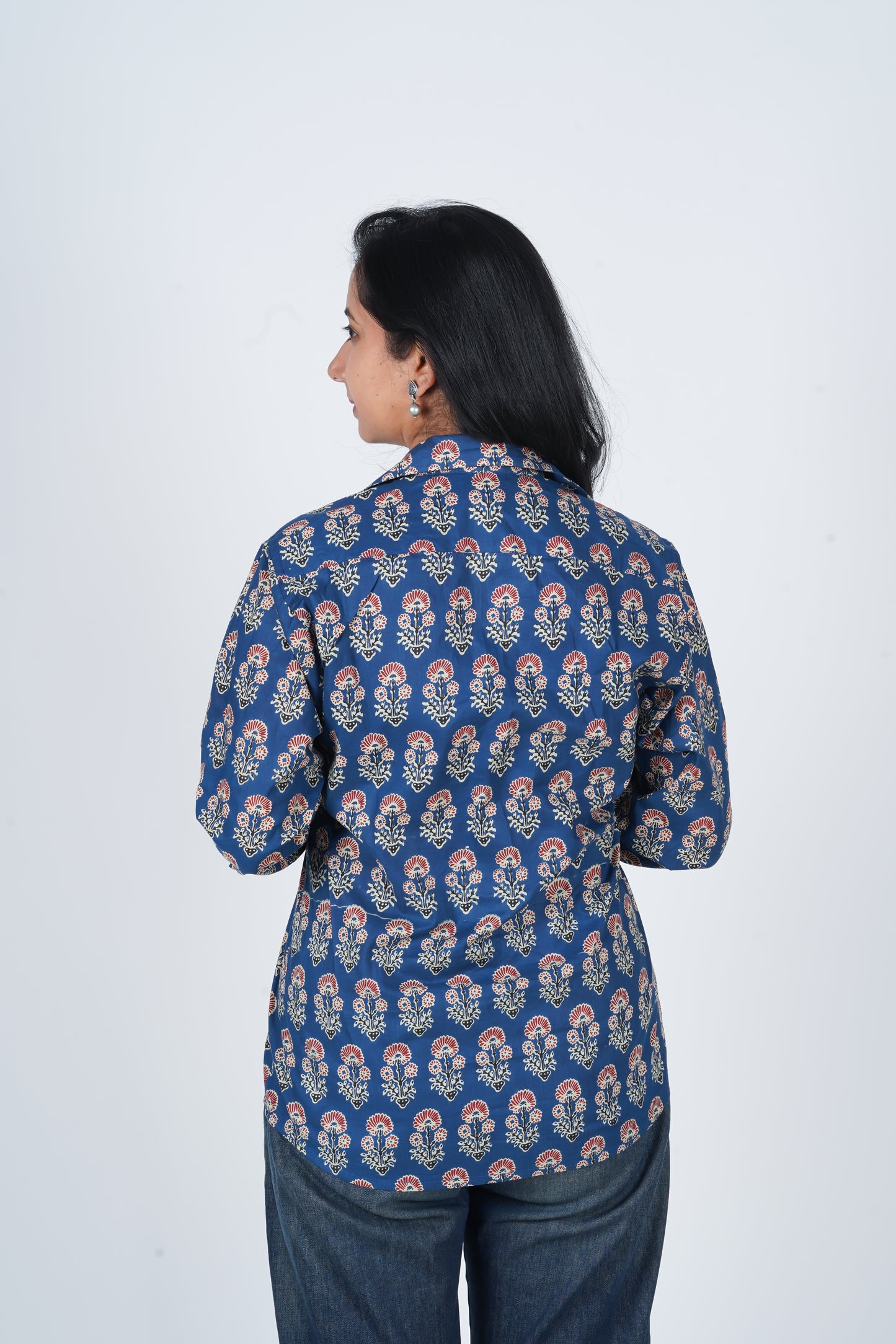 Bloom in Blue Block Printed Shirt | Long Sleeve Shirt