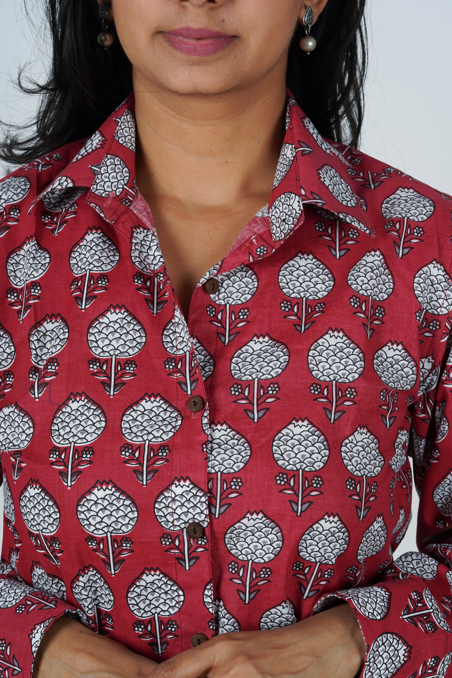 Red Charm Block Printed Shirt | Long Sleeve Shirt