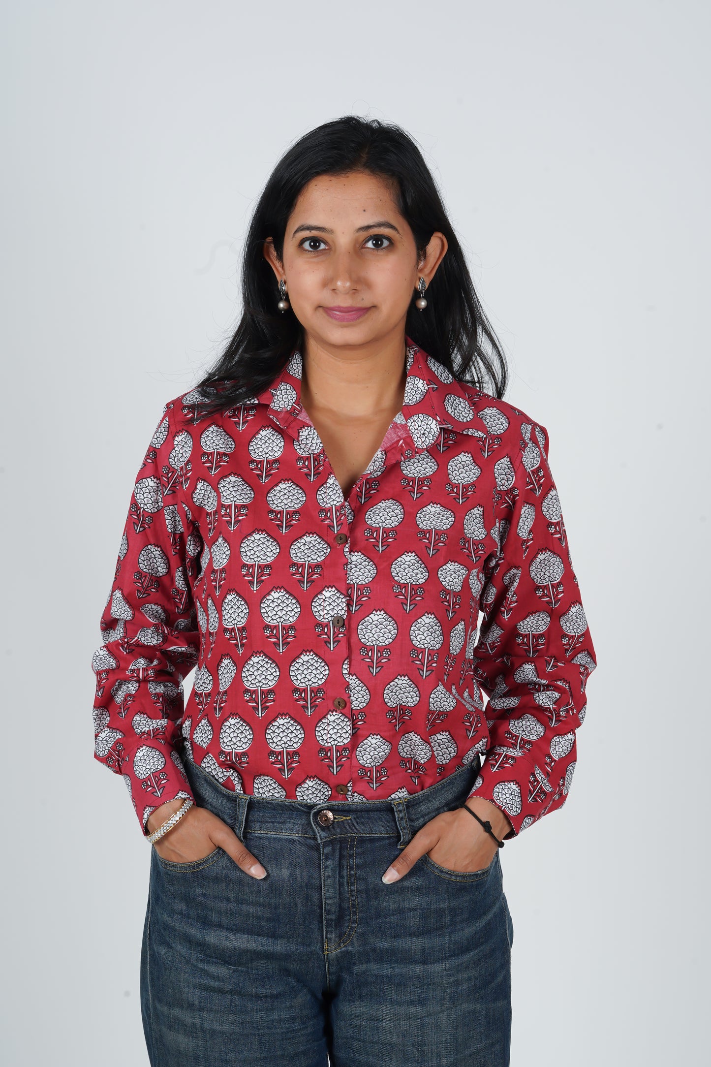 Red Charm Block Printed Shirt | Long Sleeve Shirt