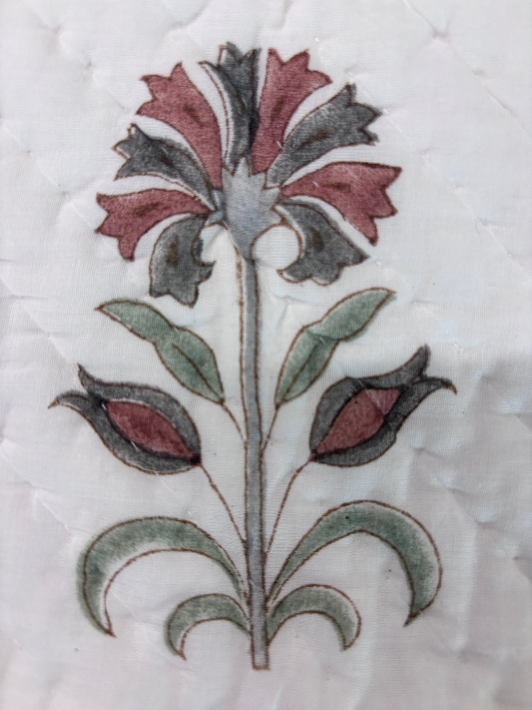 Decorative floral Block Printed pattern on a textured white background
