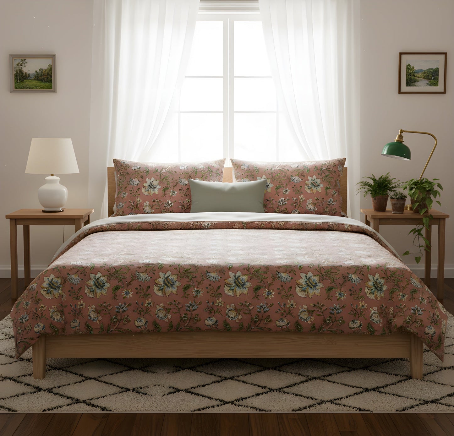 Duvet Cover Set Blush Pink Floral Pattern