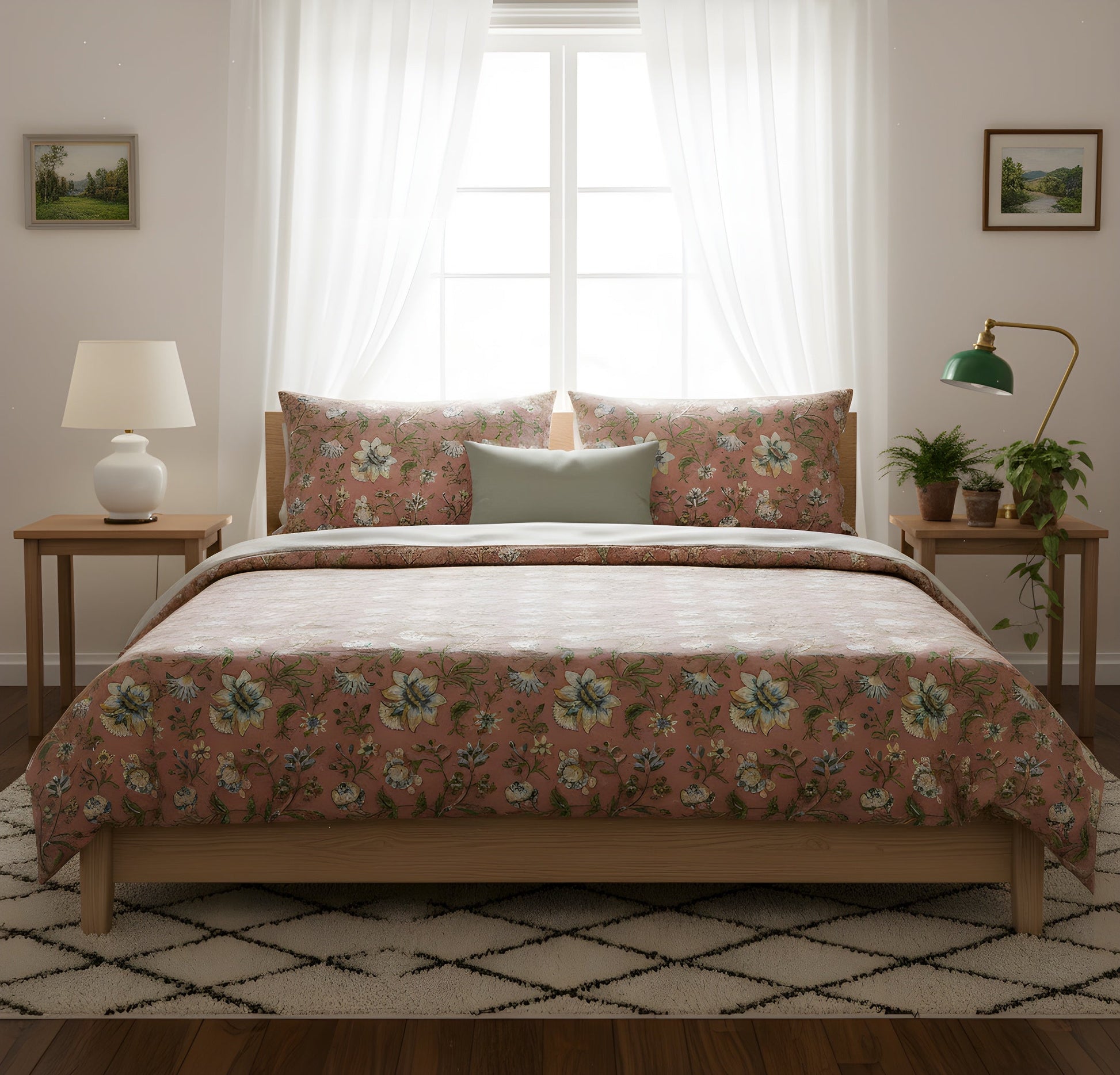 Duvet Cover Set Blush Pink Floral Pattern