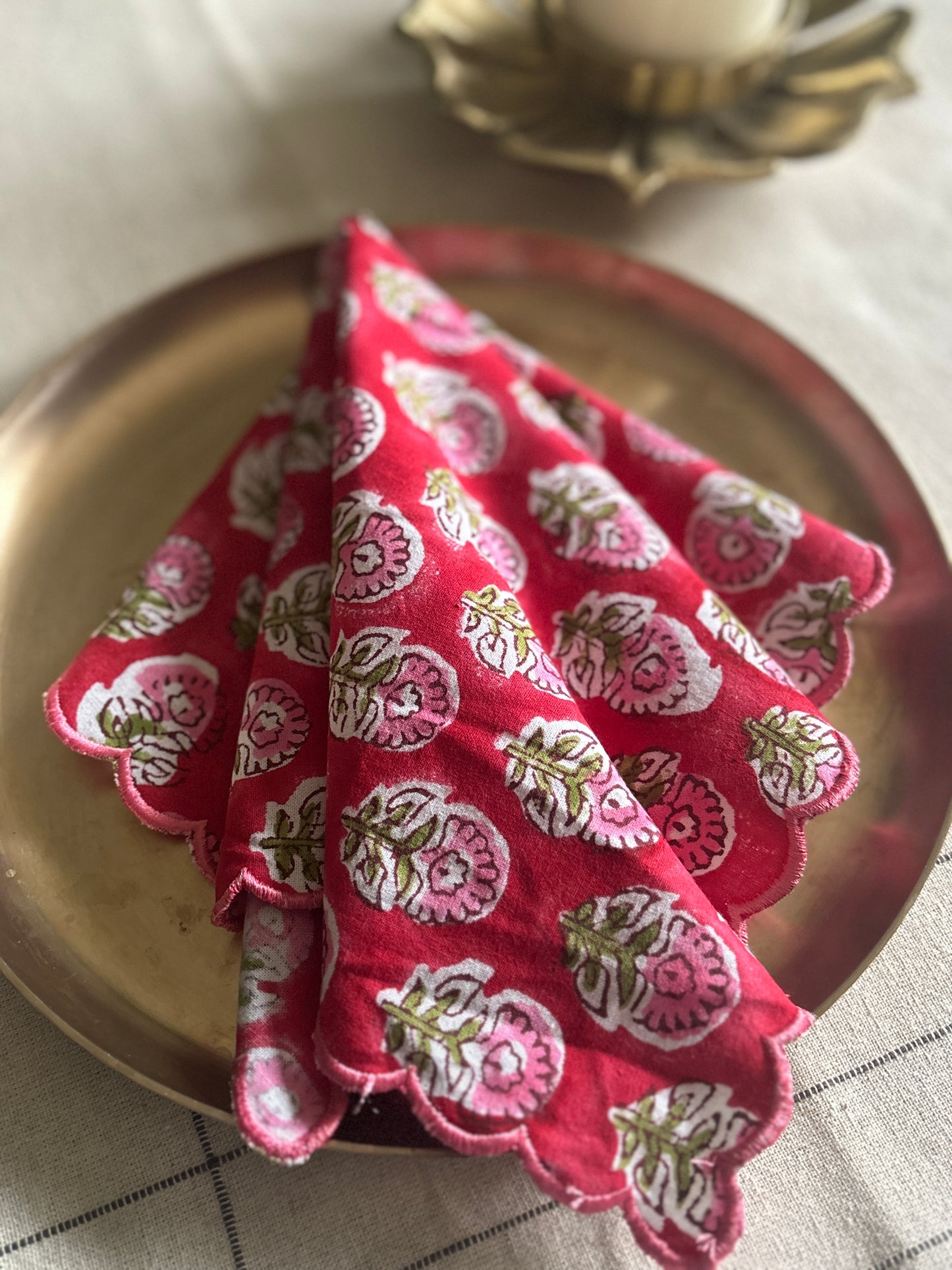 Crimson Bloom Block Printed Table Napkins - Set of 2