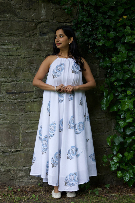 cotton dress with lining and pockets, beautiful floral motif dress