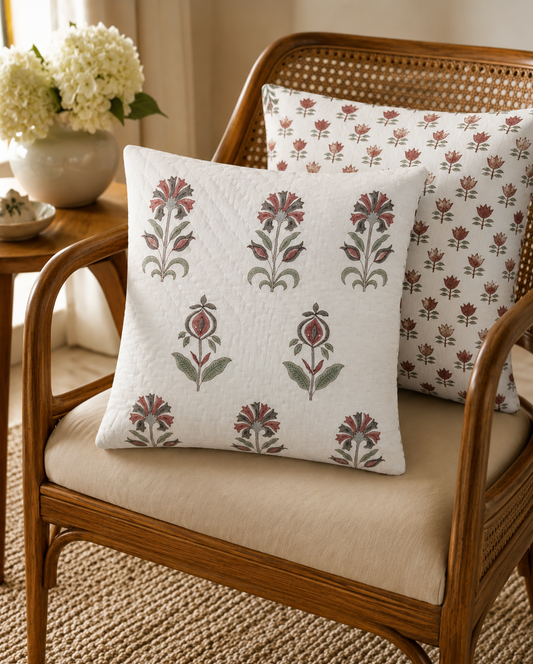 Floral Motif Soft Luxury cotton Block Printed Cushion Cover