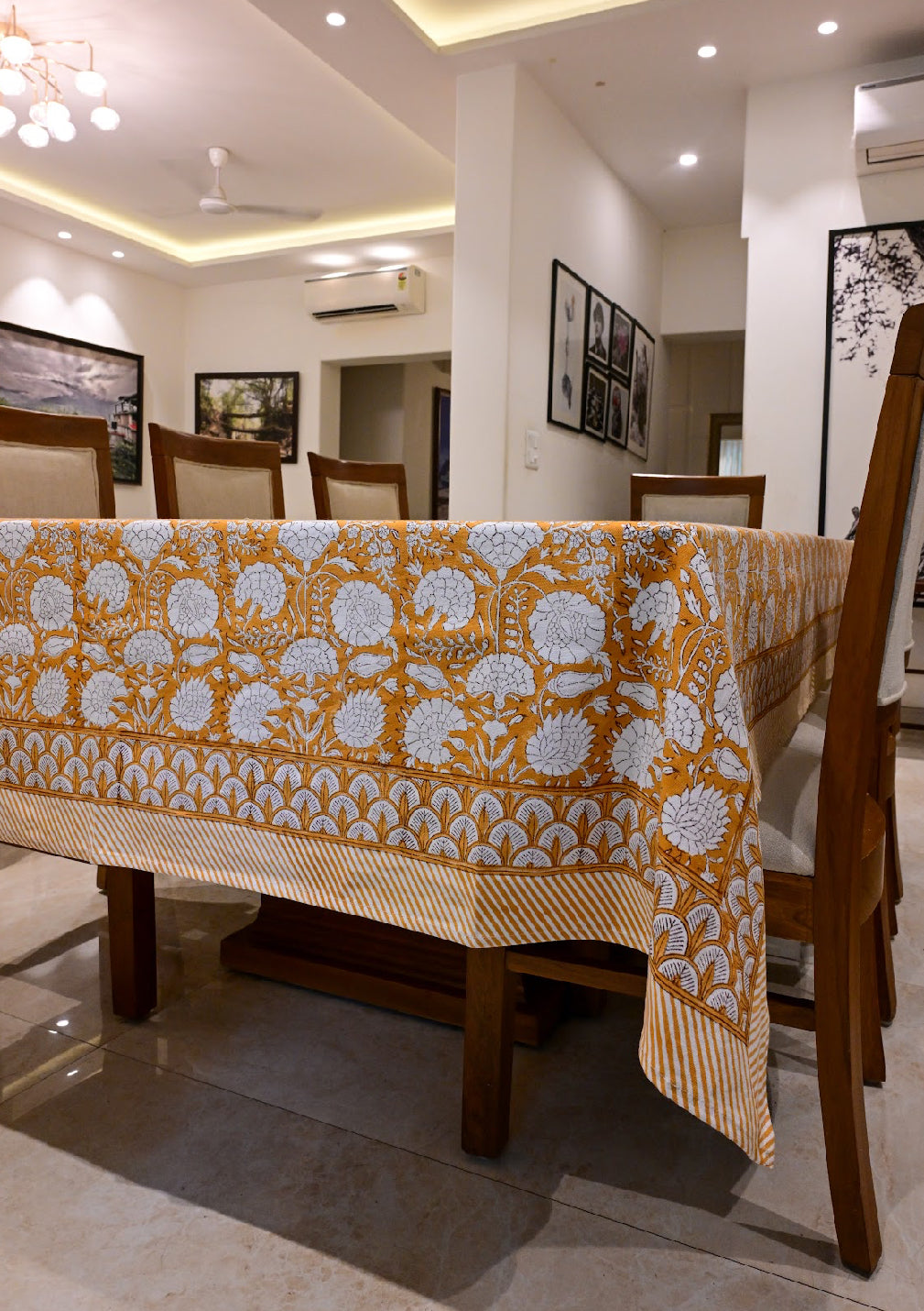 Sunset Floral Block-Print Tablecloth