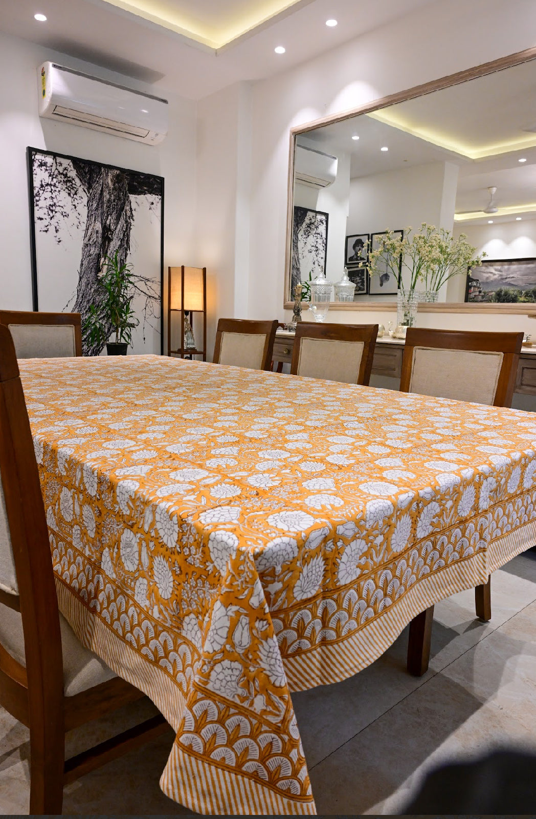 Sunset Floral Block-Print Tablecloth