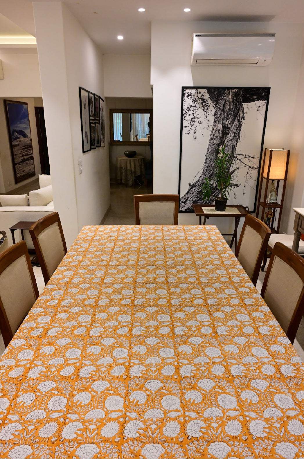 Sunset Floral Block-Print Tablecloth