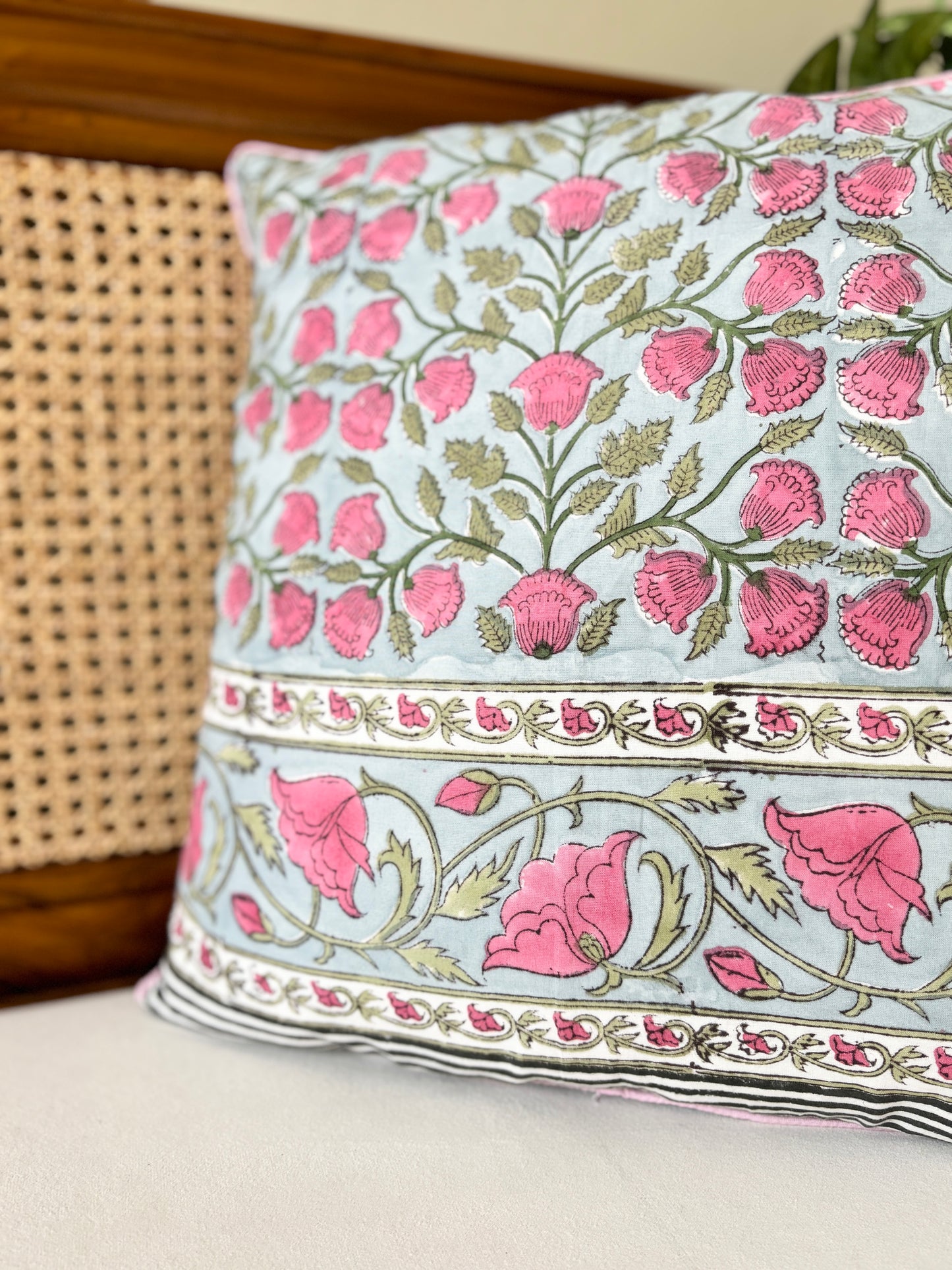 Royal Blossom Block-Printed Cushion Cover