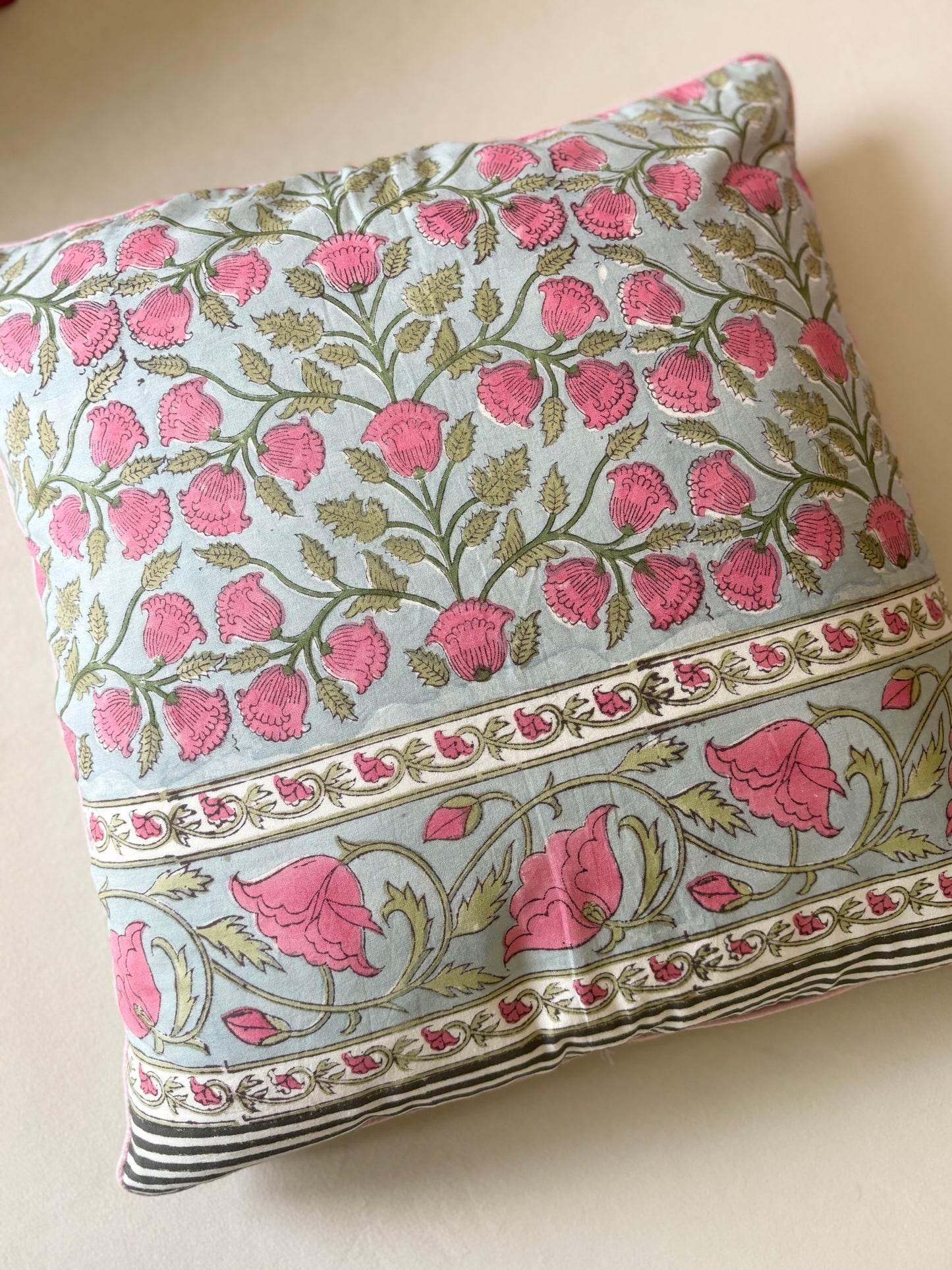 Royal Blossom Block-Printed Cushion Cover