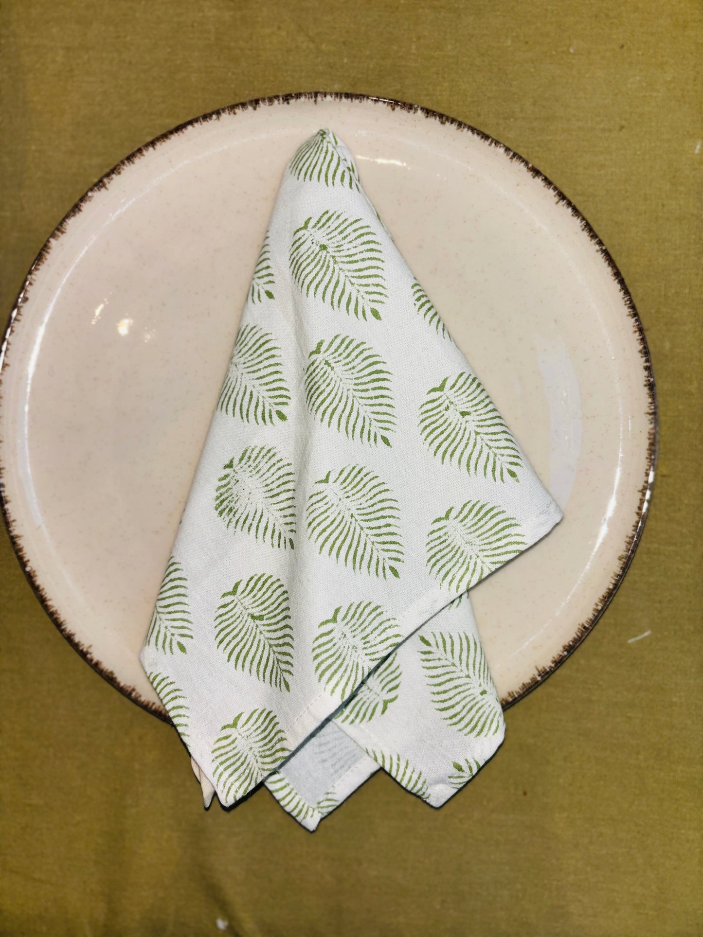 Handmade Jaipur Block Print Cotton Napkins – Green Leaf Pattern (Set of 2)